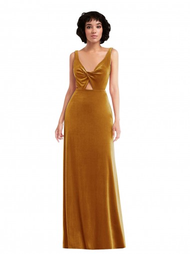 V-Neck Long Stretch Velvet Gold Sleeveless Semi Formal Evening Dress / Prom Dress / Bridesmaid Dress Darwin