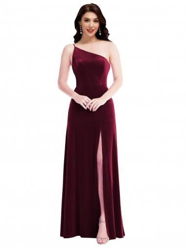 One Shoulder Long Stretch Velvet Burgundy Sleeveless Black Tie Evening Dress / Prom Dress / Bridesmaid Dress Darwin