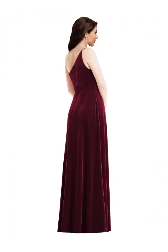 One Shoulder Long Stretch Velvet Burgundy Sleeveless Black Tie Evening Dress / Prom Dress / Bridesmaid Dress Darwin