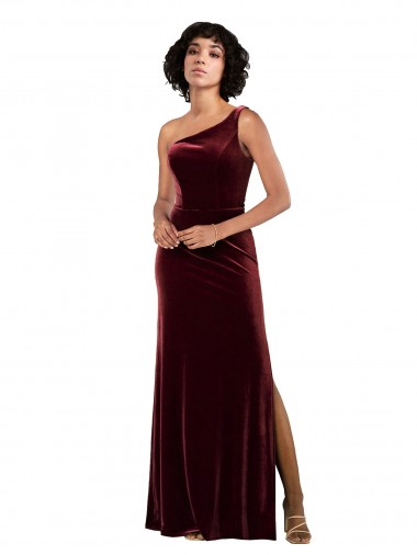 One Shoulder Long Stretch Velvet Burgundy Sleeveless Formal Evening Gown / Prom Dress / Bridesmaid Dress Darwin