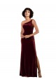 One Shoulder Long Stretch Velvet Burgundy Sleeveless Formal Evening Gown / Prom Dress / Bridesmaid Dress Darwin