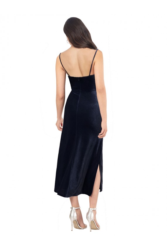 Cowl Neck Midi Length Stretch Velvet Dark Navy Sleeveless Formal Evening Gown / Prom Dress / Bridesmaid Dress Darwin