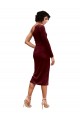 One Shoulder Midi Length Stretch Velvet Burgundy Long Sleeves Black Tie Prom Dress / Bridesmaid Dress Darwin