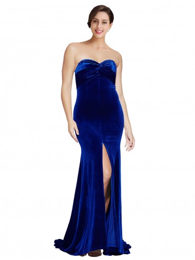 Strapless Sweep Train Stretch Velvet Royal Blue Sleeveless Formal Evening Gown / Prom Dress / Bridesmaid Dress Darwin