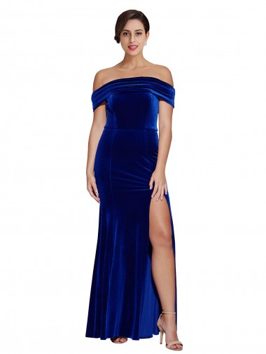 Off the Shoulder Long Stretch Velvet Royal Blue Sleeveless Formal Evening Gown / Prom Dress / Bridesmaid Dress Darwin