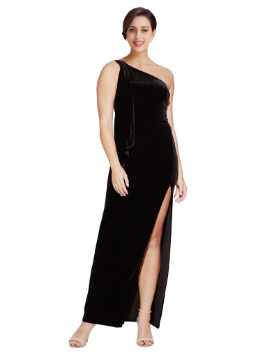 One Shoulder Long Stretch Velvet Black Sleeveless Formal Evening Gown / Prom Dress / Bridesmaid Dress Darwin